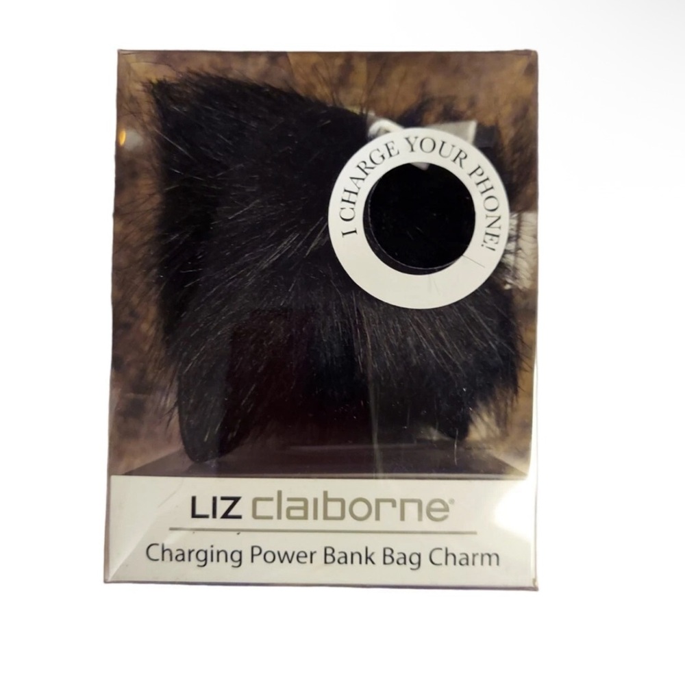 Liz Claiborne Black Fuzzy Pom Charging Bank Bag Charm